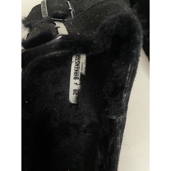 Birkenstock Arizona Black Shearling Fur Sandals Size 38 US 7 Narrow NEW - Picture 7 of 7